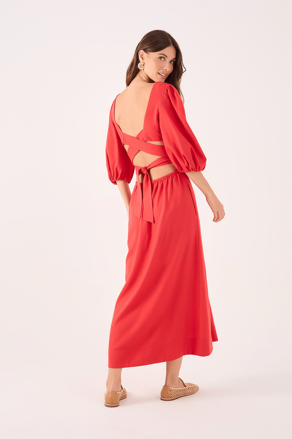 Linen Midi Cutout Tie Dress_5