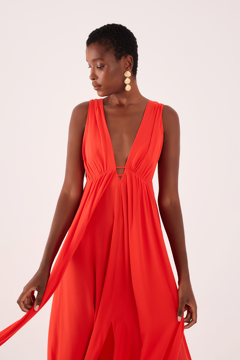 Long Overlay Skirt Crepe Dress