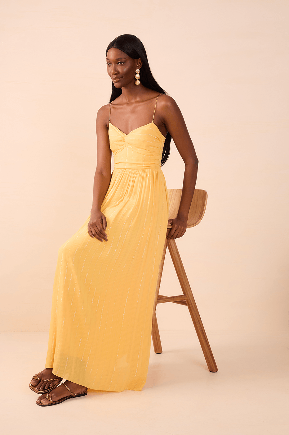 Yellow Lurex Midi Dress with Metal Strap_1