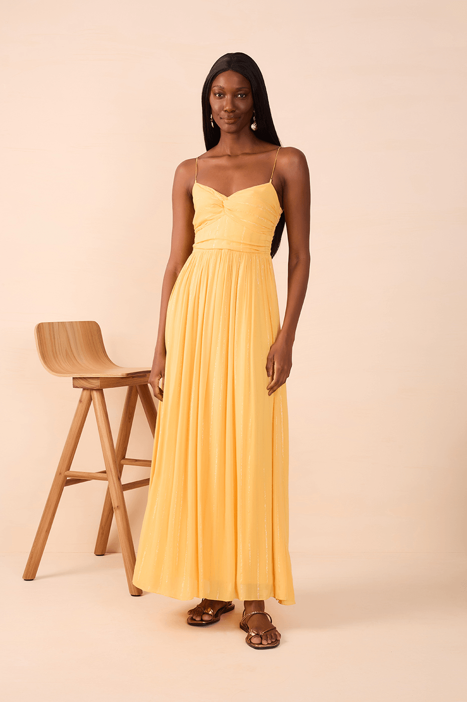 Yellow Lurex Midi Dress with Metal Strap_2