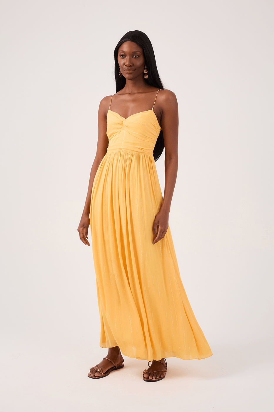 Yellow Lurex Midi Dress with Metal Strap_3