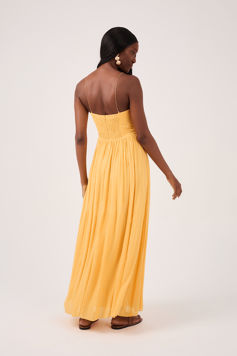 Yellow Lurex Midi Dress with Metal Strap_6