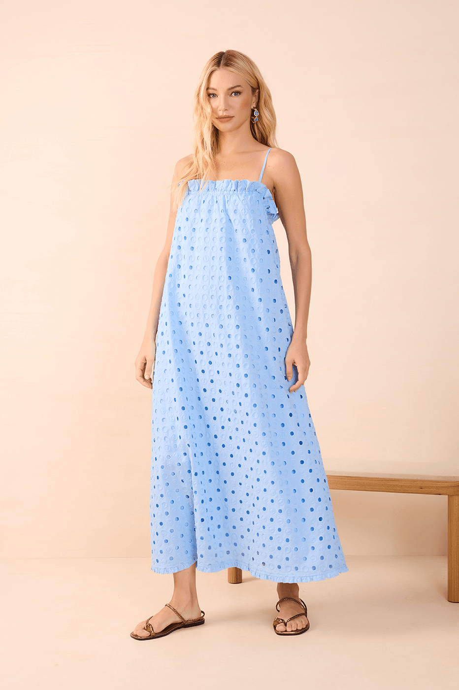 blue eyelet maxi dress Elf Sequin Dress: Women's Color:M-Dusty Pink FINAL-SALE-DRESSES This maxi dress features