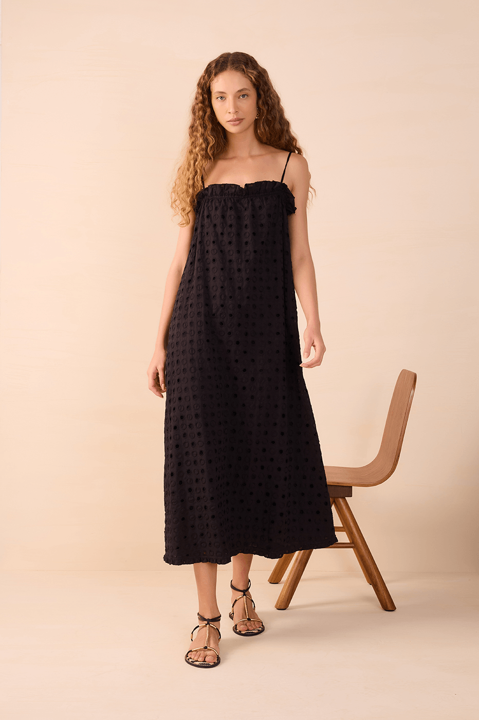 Black Sleeveless Cotton Midi Dress_1