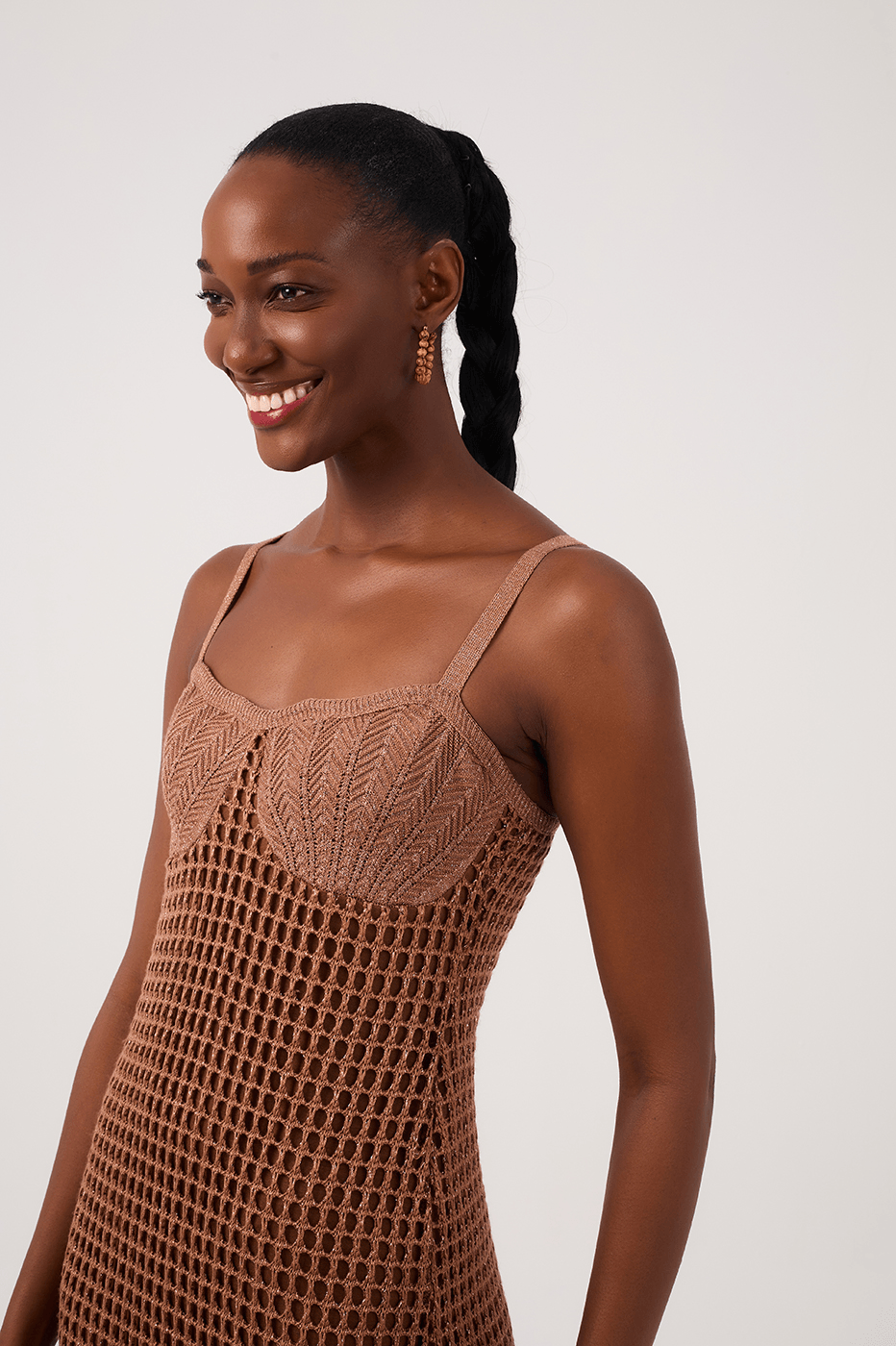 Crochet Shell Midi Dress in Gold