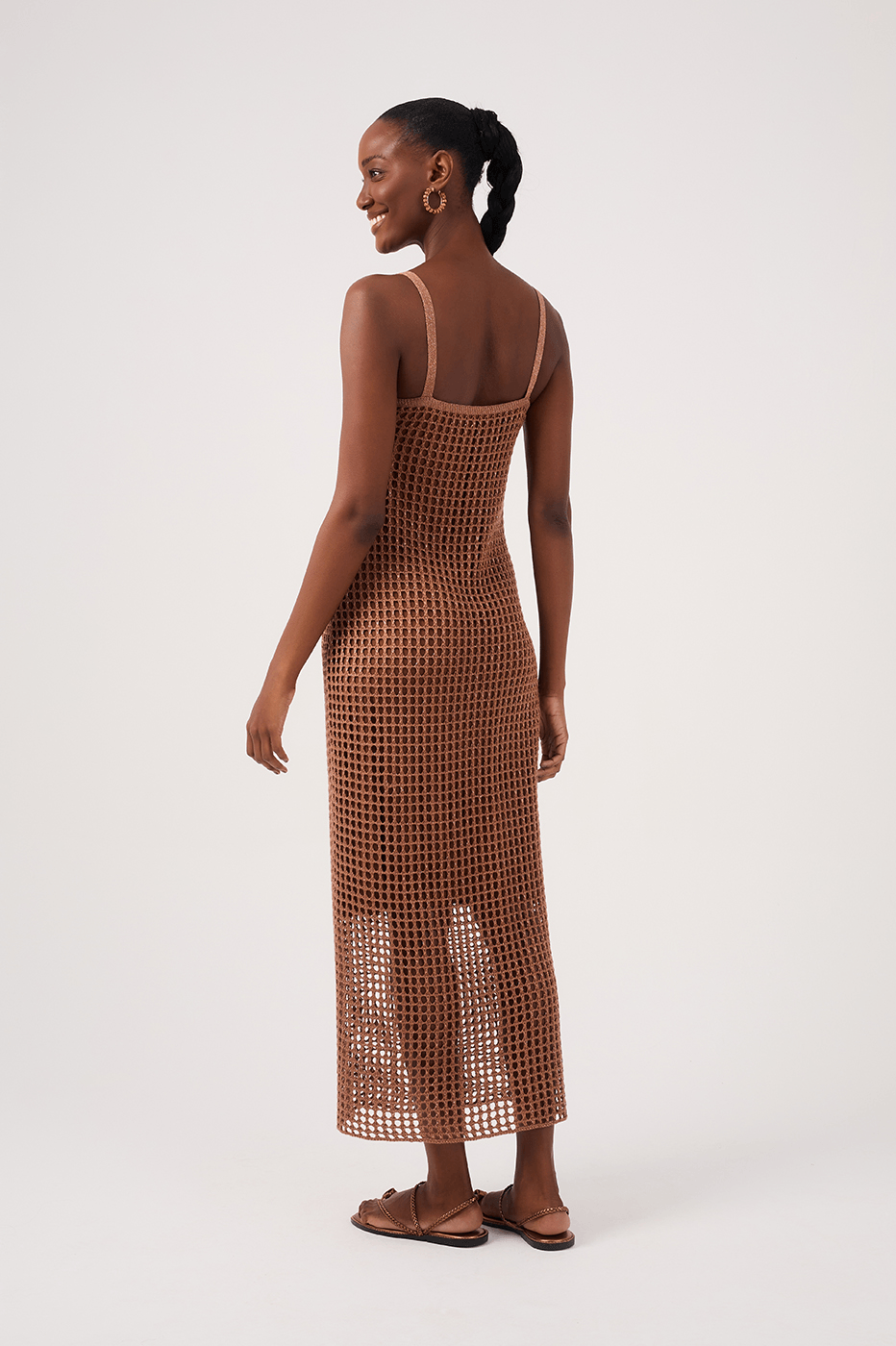 Crochet Shell Midi Dress in Gold