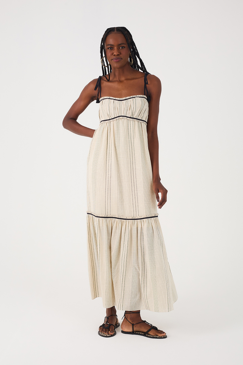 Off-White Sleeveless Tiered Cotton Maxi Dress
