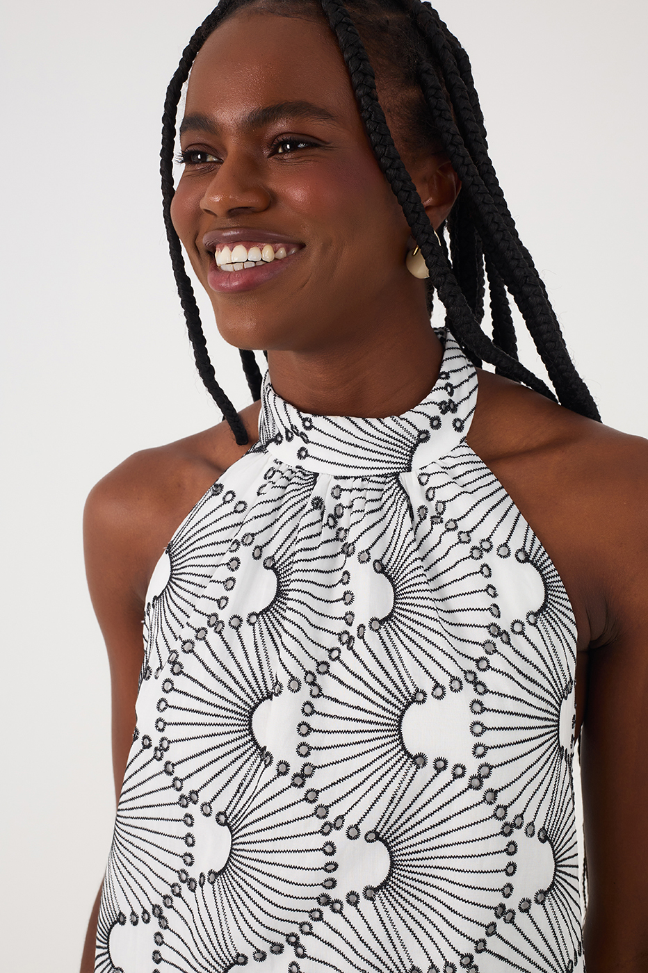 Off-White Embroidered Waves Cotton Midi Dress