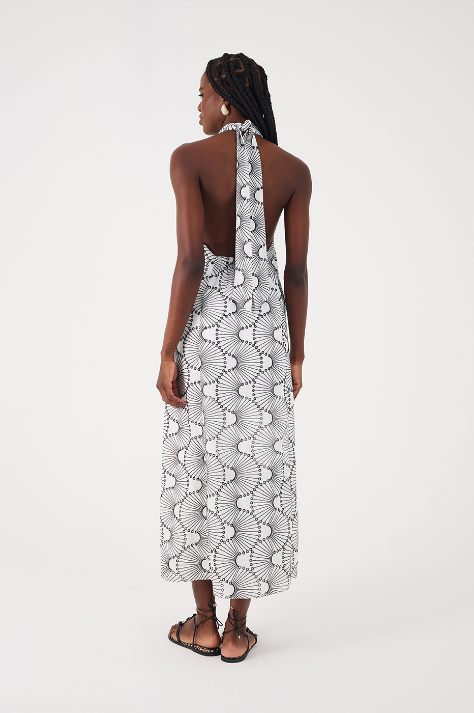 Off-White Embroidered Waves Cotton Midi Dress