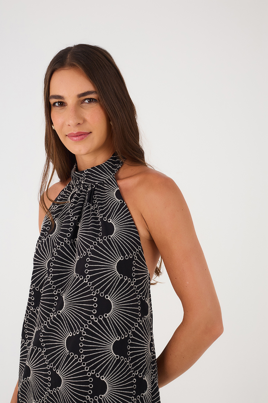 Off-White Embroidered Waves Cotton Maxi Dress