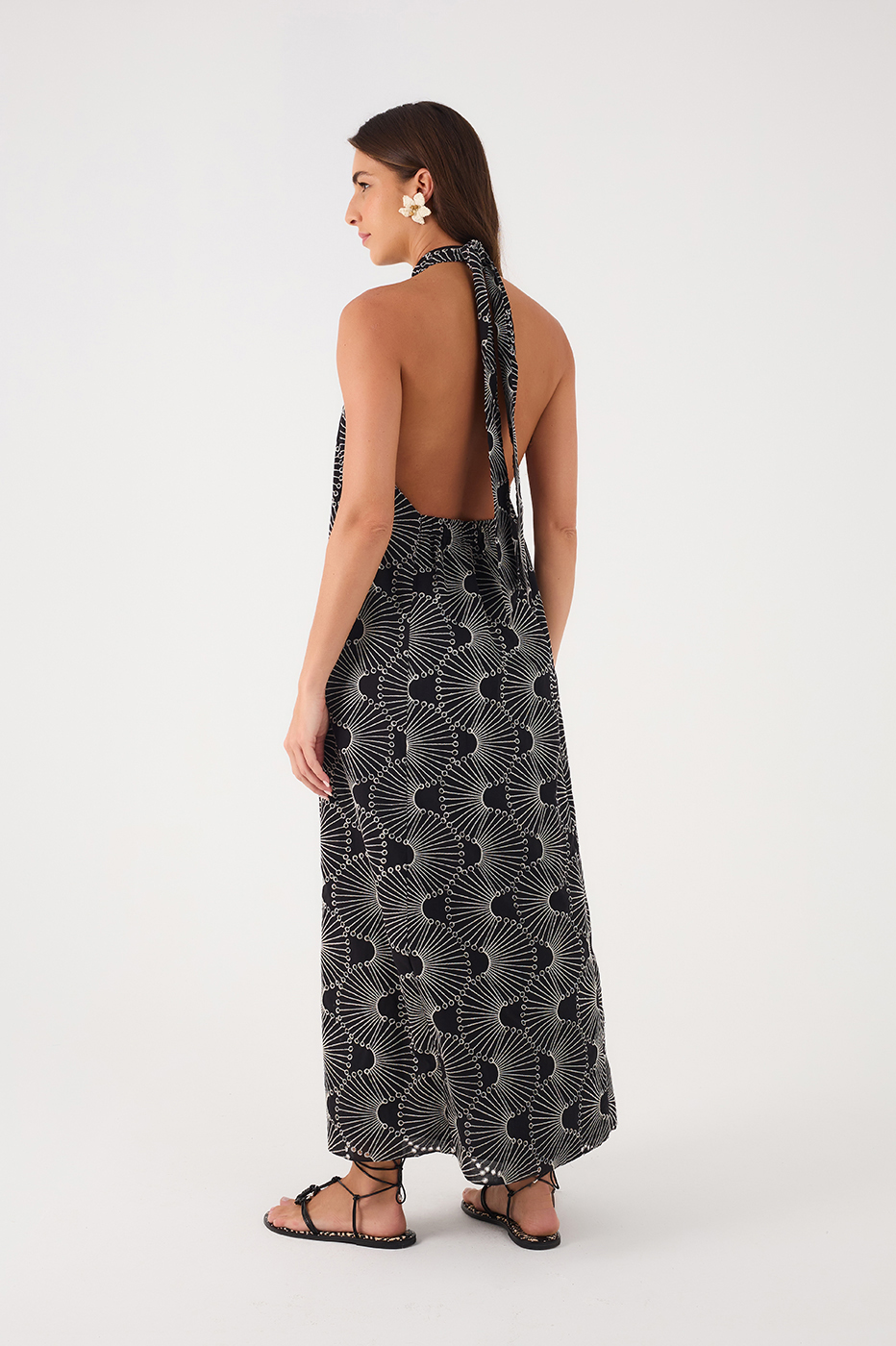 Off-White Embroidered Waves Cotton Maxi Dress