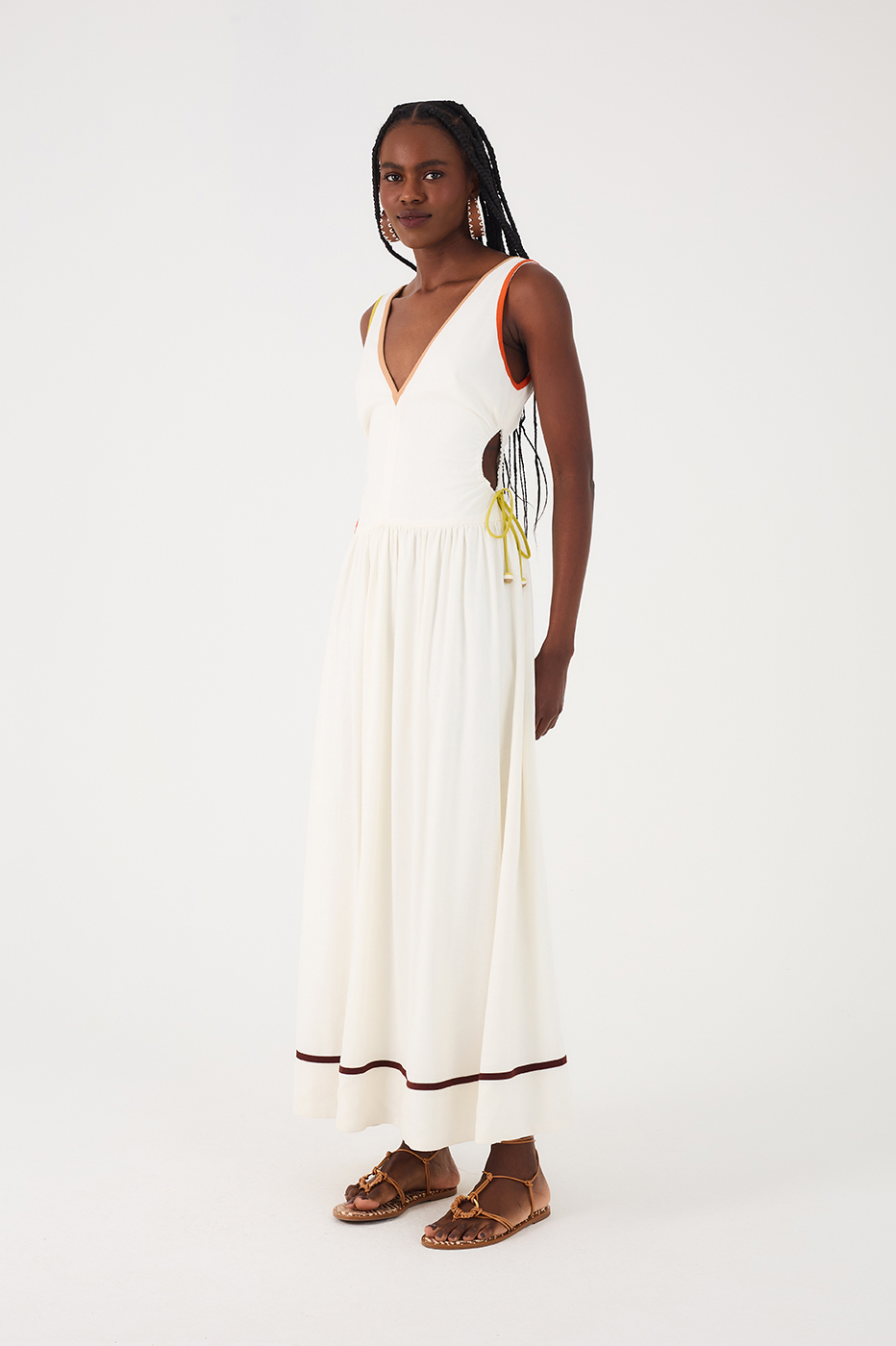 Off-White Side Cut-Out Colorful Ties Linen Maxi Dress