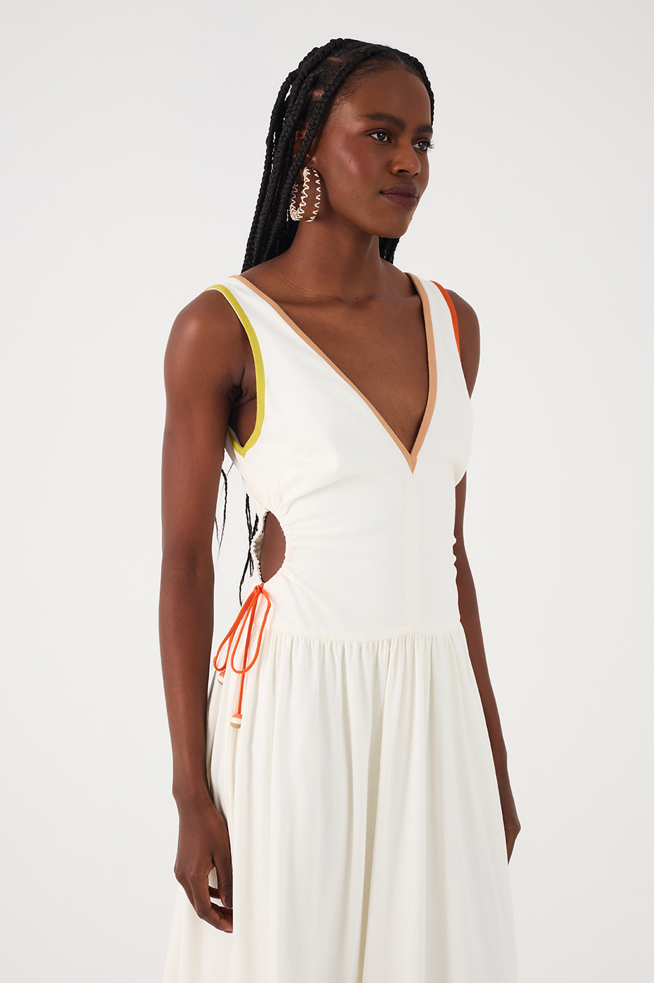 Off-White Side Cut-Out Colorful Ties Linen Maxi Dress
