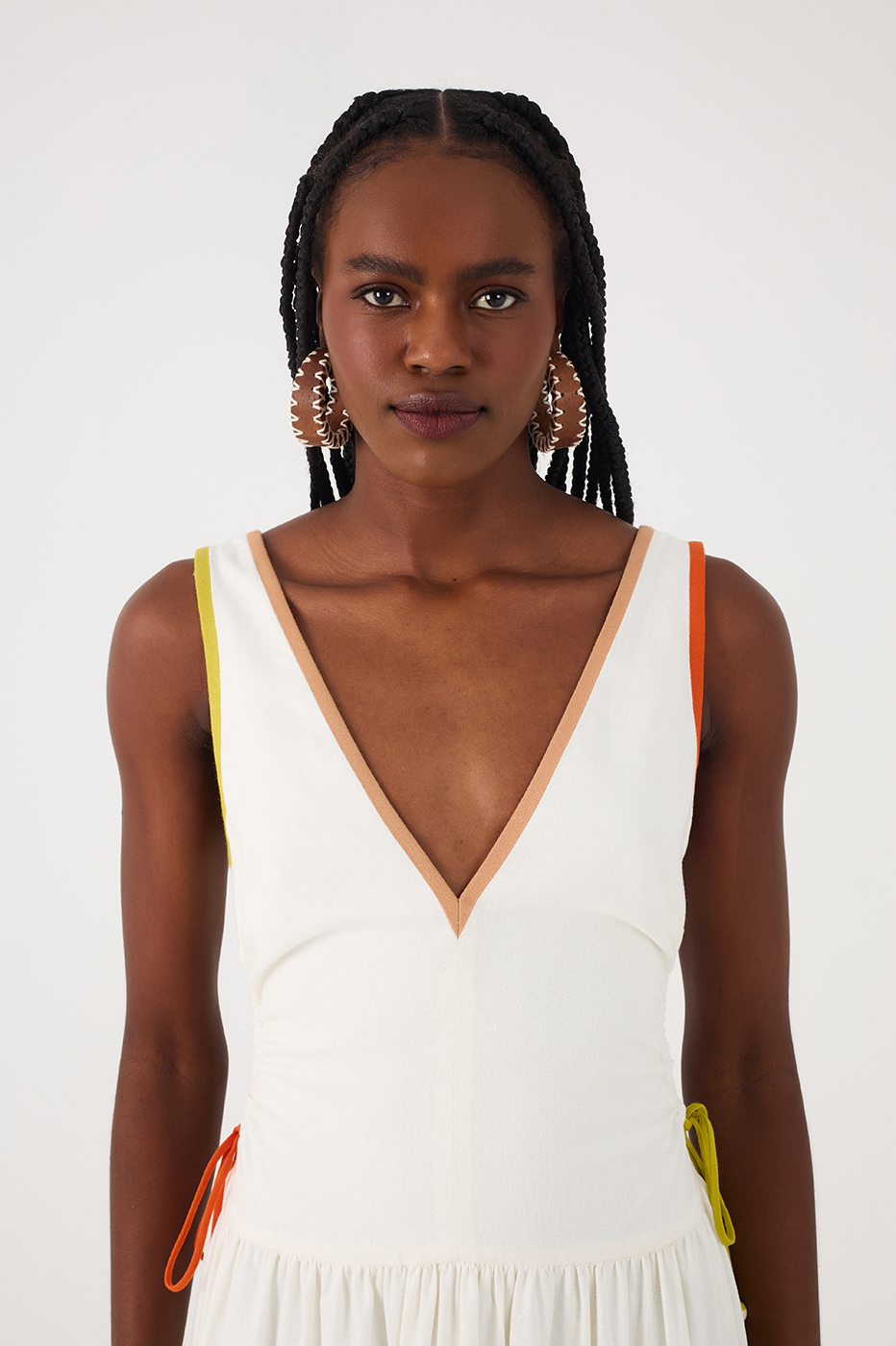Off-White Side Cut-Out Colorful Ties Linen Maxi Dress