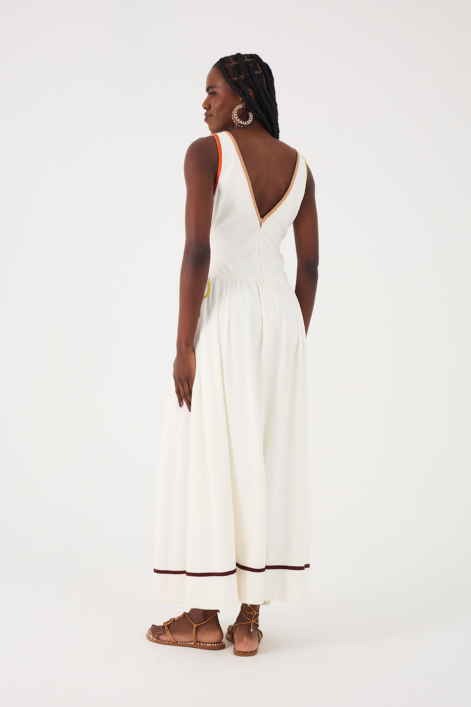 Off-White Side Cut-Out Colorful Ties Linen Maxi Dress