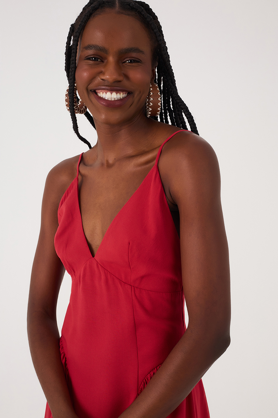 Red Encanto V Neck Sleeveless Maxi Dress