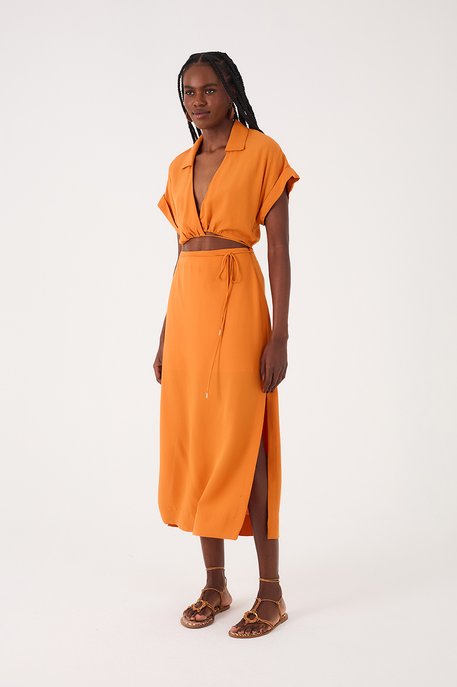 Orange Samba Cut-Out Wrap Bodice Midi Dress