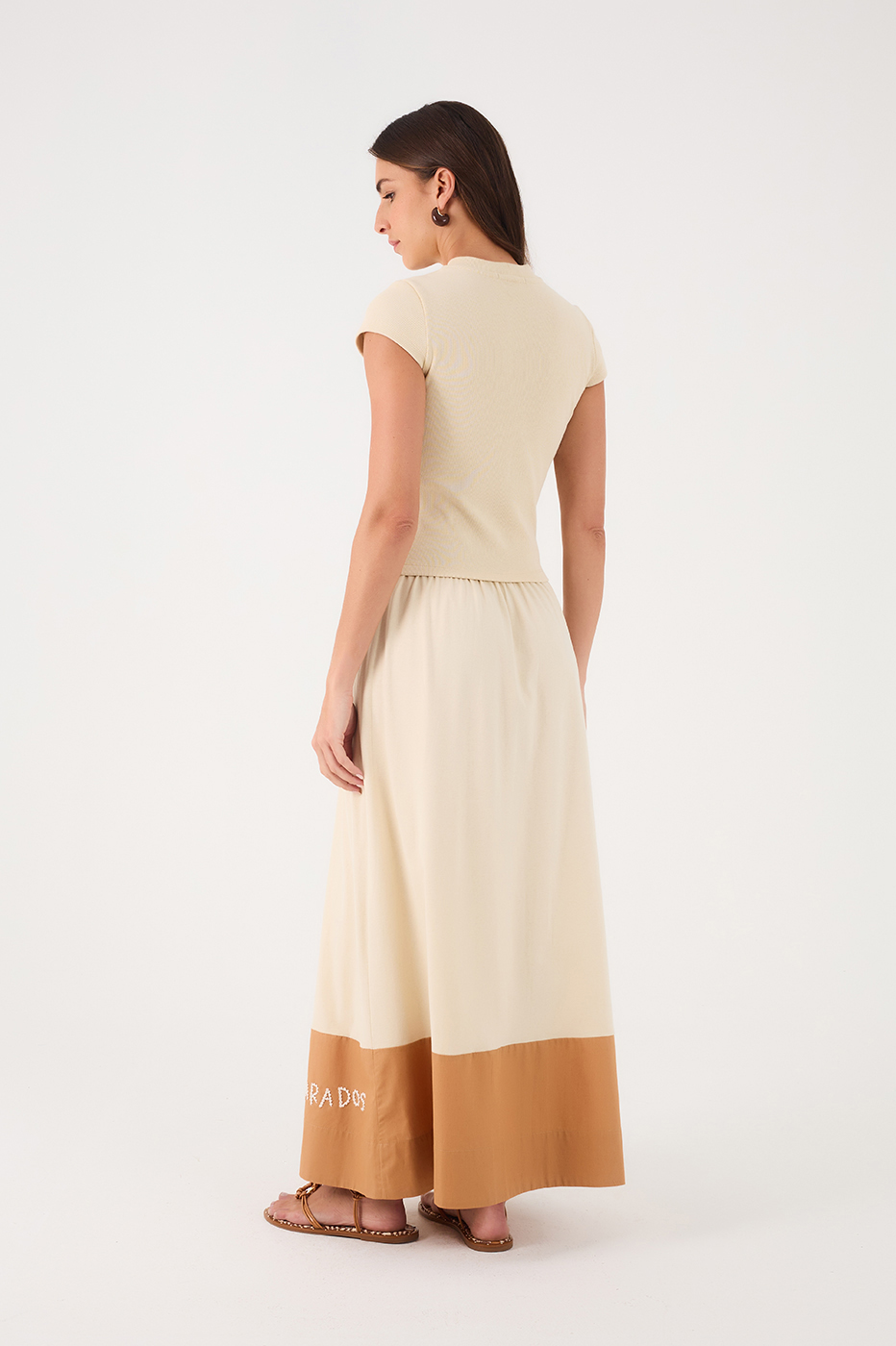 Off-White Carioca Embroidered Hem Short Sleeve Maxi Dress