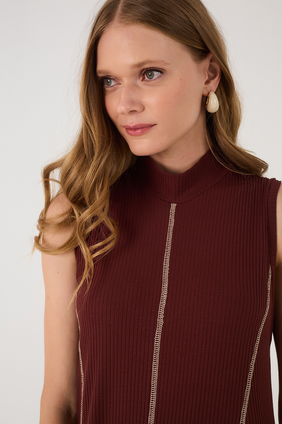 Brown Caffeine Ribbed Stitch  Maxi Dress