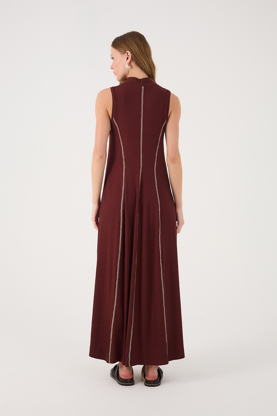Brown Caffeine Ribbed Stitch  Maxi Dress