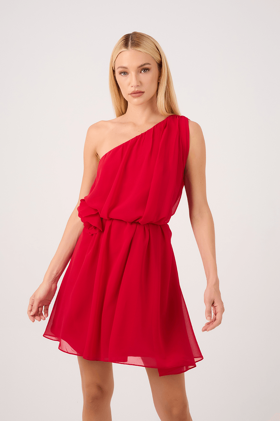Red Asymmetric One-Shoulder Dress