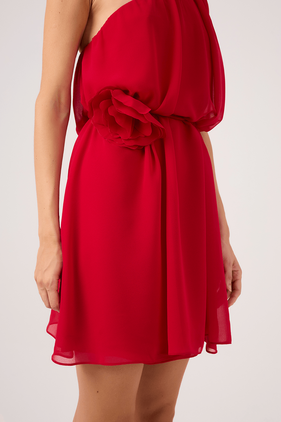 Red Asymmetric One-Shoulder Dress