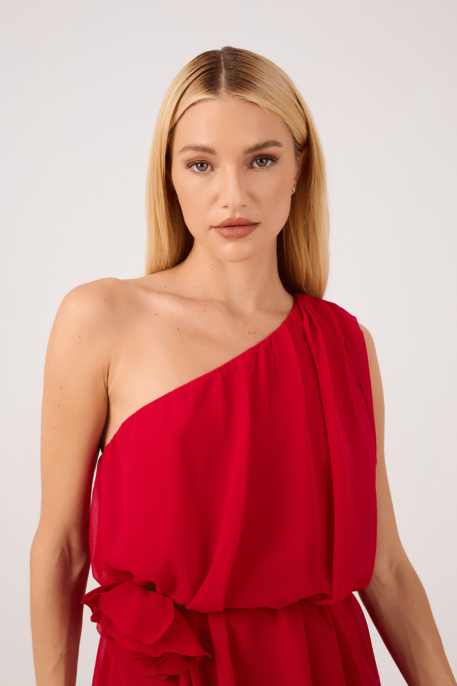 Red Asymmetric One-Shoulder Dress