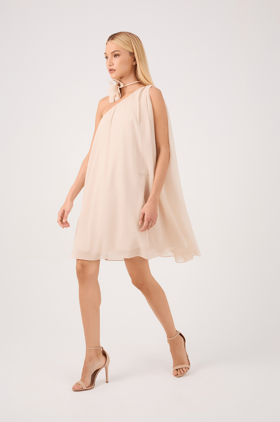 one shoulder beige dress Shona Joy - La Lune One Shoulder Cowl Back Maxi Dress - Cream