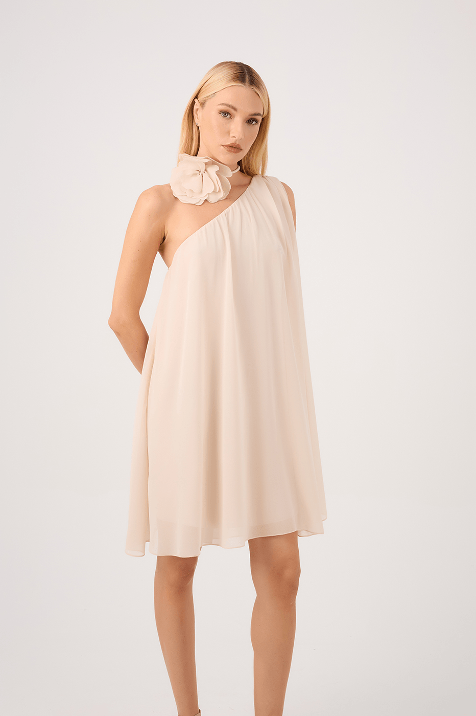 Off-White One-Shoulder Mini Dress