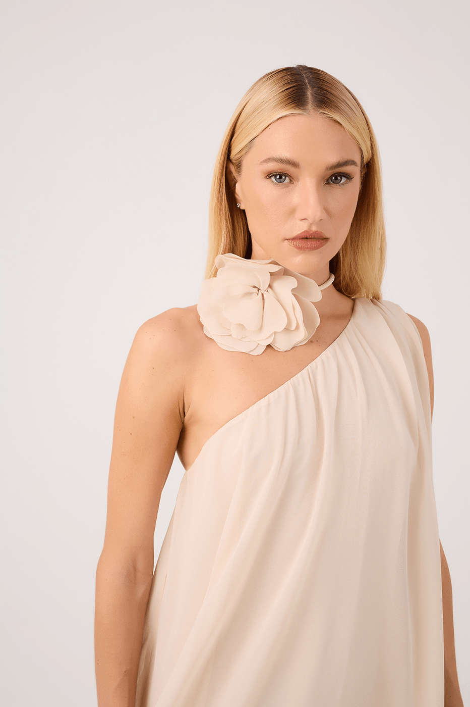 Off-White One-Shoulder Mini Dress