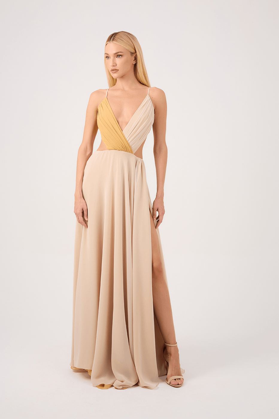 Two-Tone V-Neck Maxi Dress