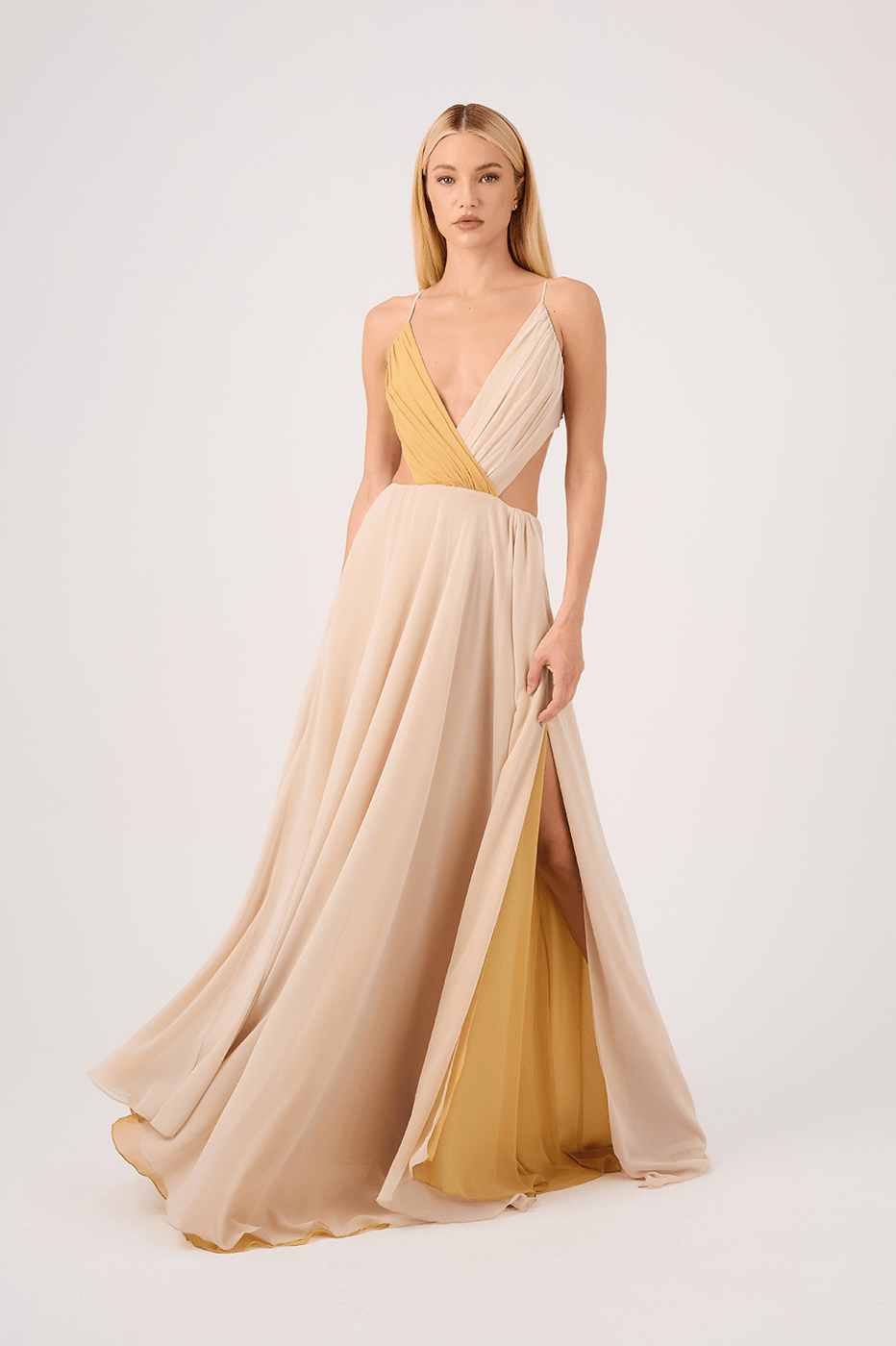 Two-Tone V-Neck Maxi Dress
