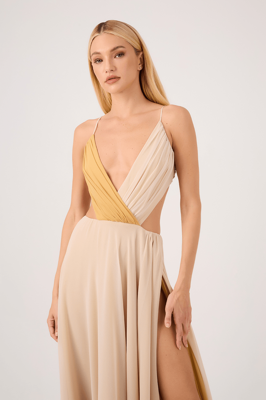 Two-Tone V-Neck Maxi Dress