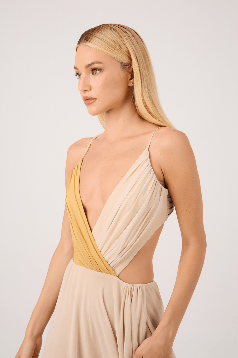 Two-Tone V-Neck Maxi Dress
