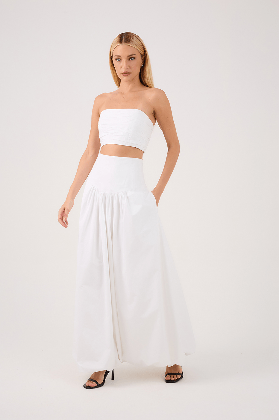 Off-White Strapless Draped Top & Balloon-Skirt Set