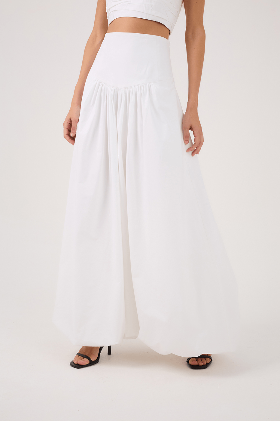 Off-White Strapless Draped Top & Balloon-Skirt Set