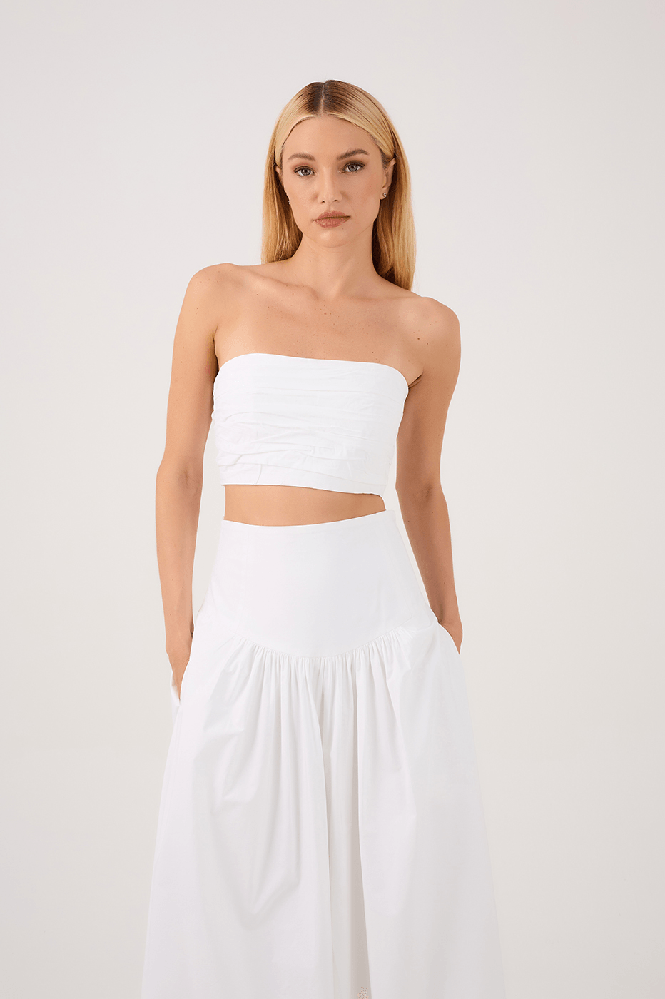 Off-White Strapless Draped Top & Balloon-Skirt Set