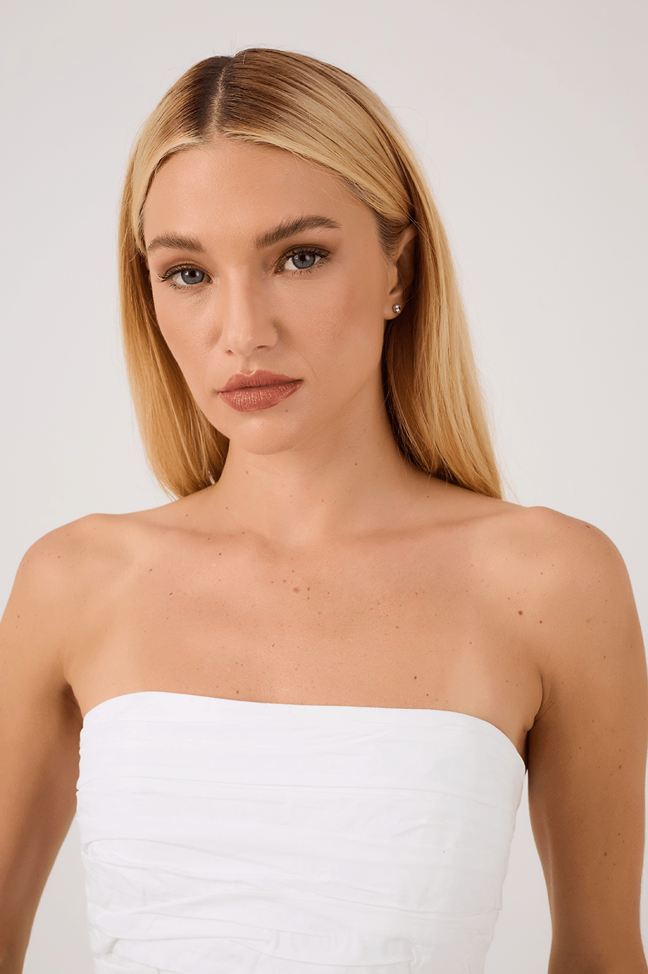 Off-White Strapless Draped Top & Balloon-Skirt Set