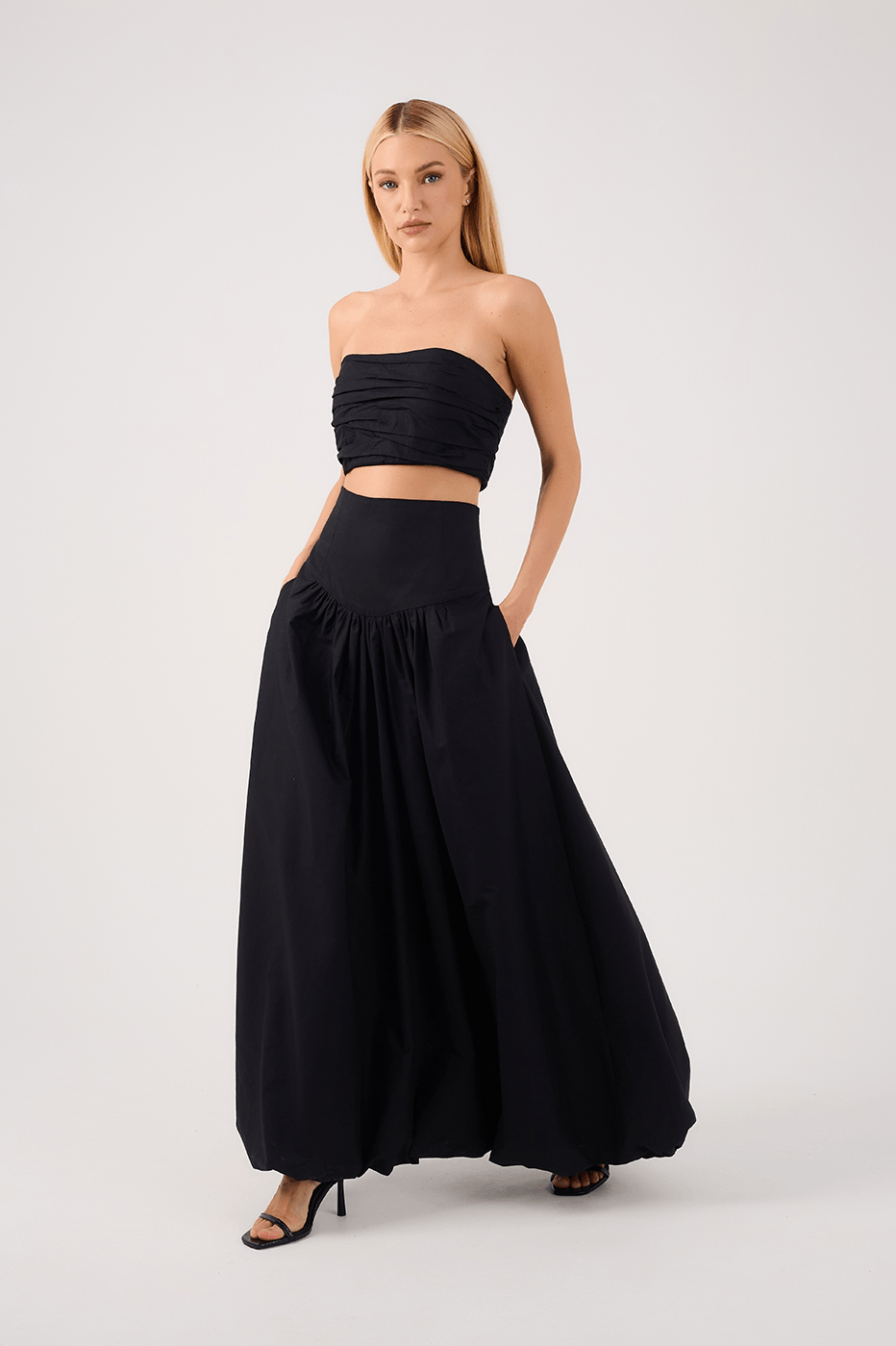 Black Draped Top and Balloon Skirt Set_2