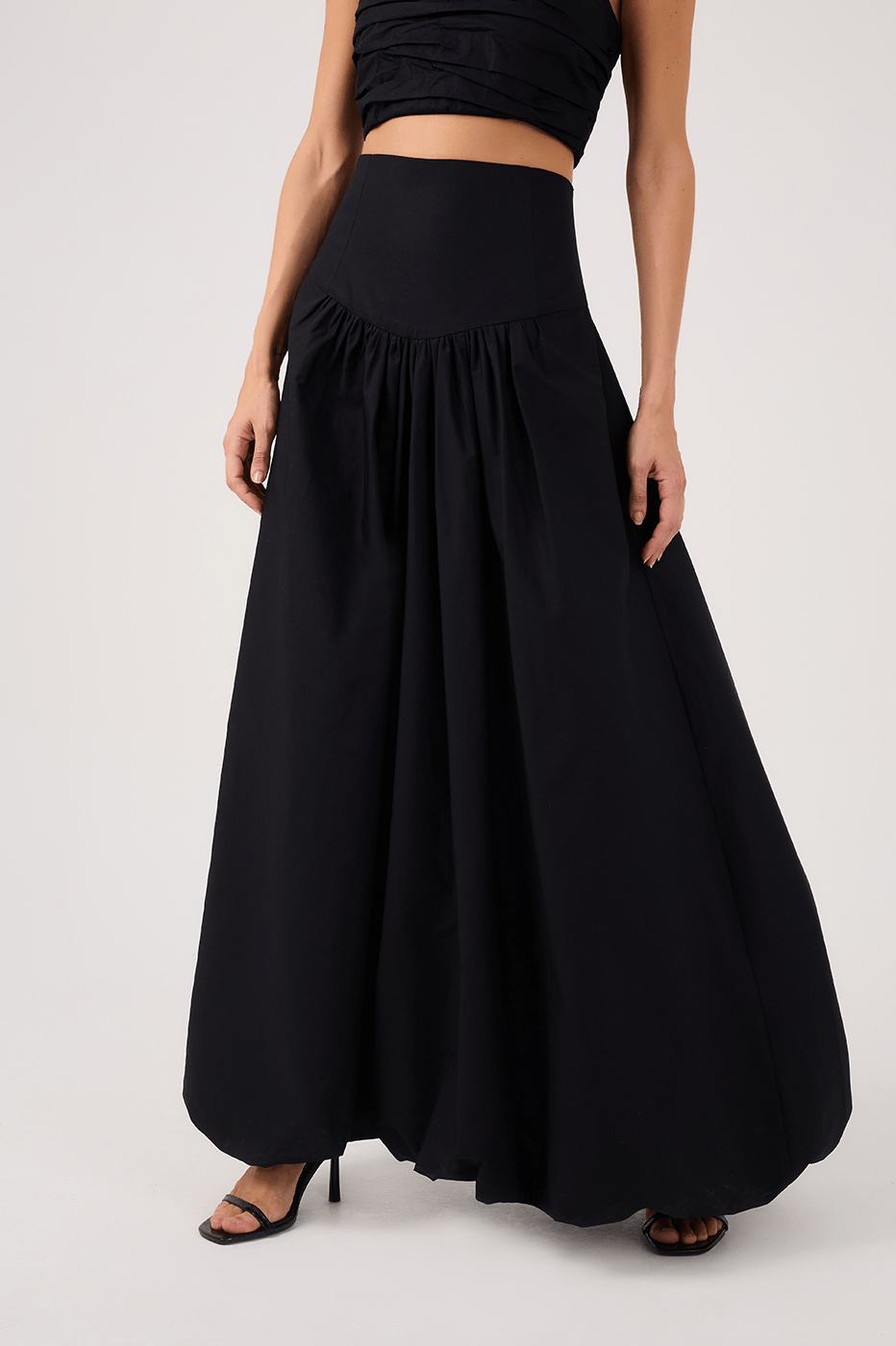Black Draped Top and Balloon Skirt Set_4