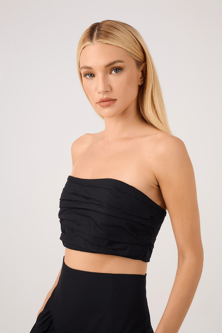 Black Draped Top and Balloon Skirt Set_5
