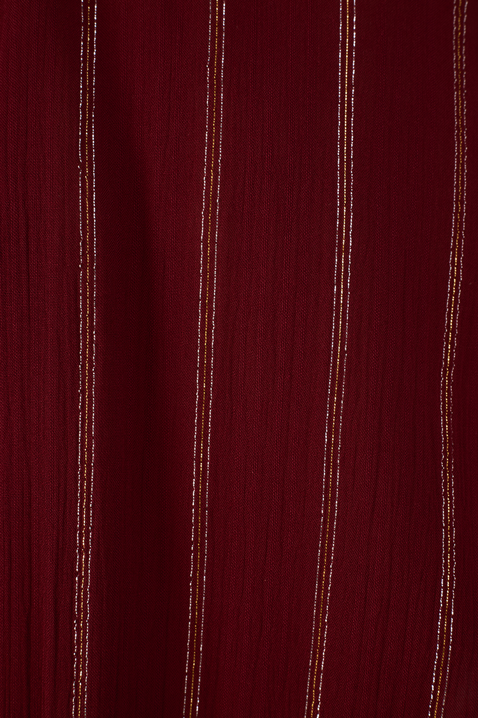 Wine Bossa Lurex V Neck Smocked Waist Ruched Sleeve Maxi Dress