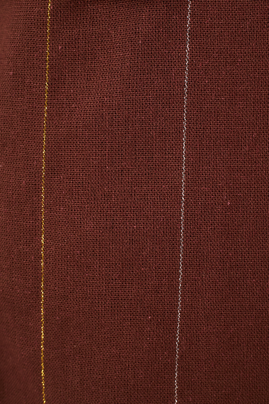 Brown Stripes Lurex Front Ties Sleeveless Buttoned Linen Mini Dress_6