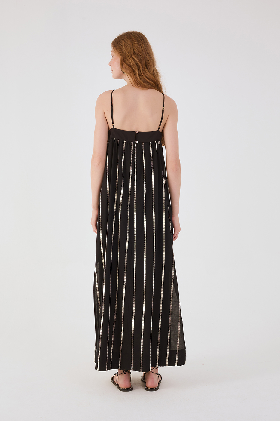 Black Embroidered Flower Adjustable Straps Cotton Maxi Dress