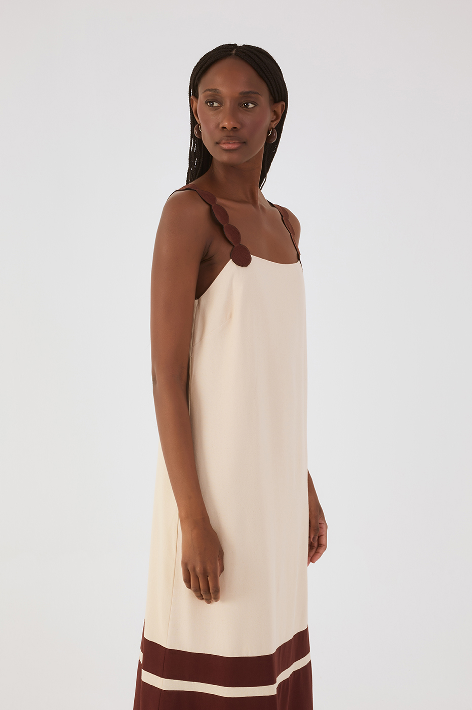 Brown And Off-White Embroidered Straps Maxi Dress