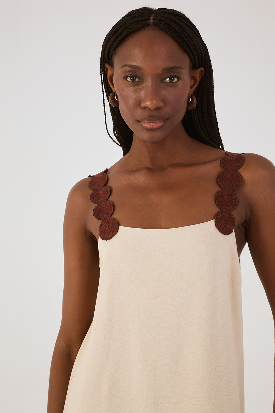 Brown And Off-White Embroidered Straps Maxi Dress