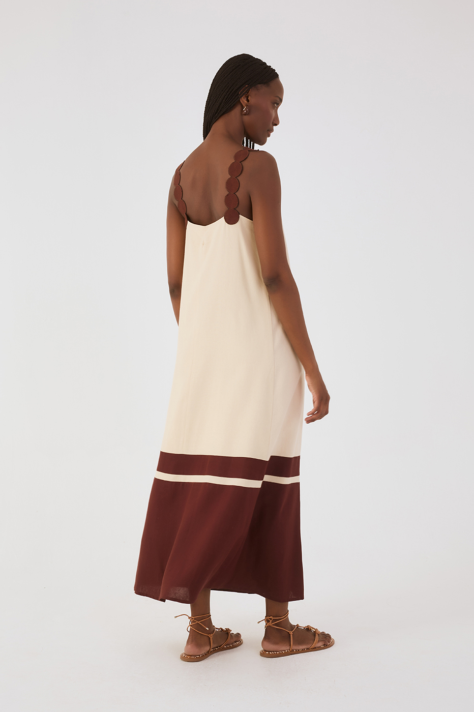 Brown And Off-White Embroidered Straps Maxi Dress