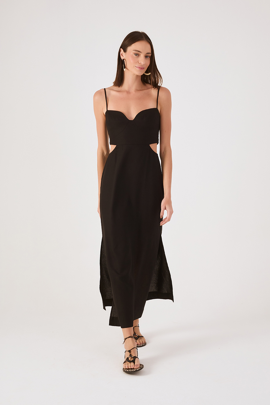 Black Cut-Out Slit Back Ties Maxi Dress
