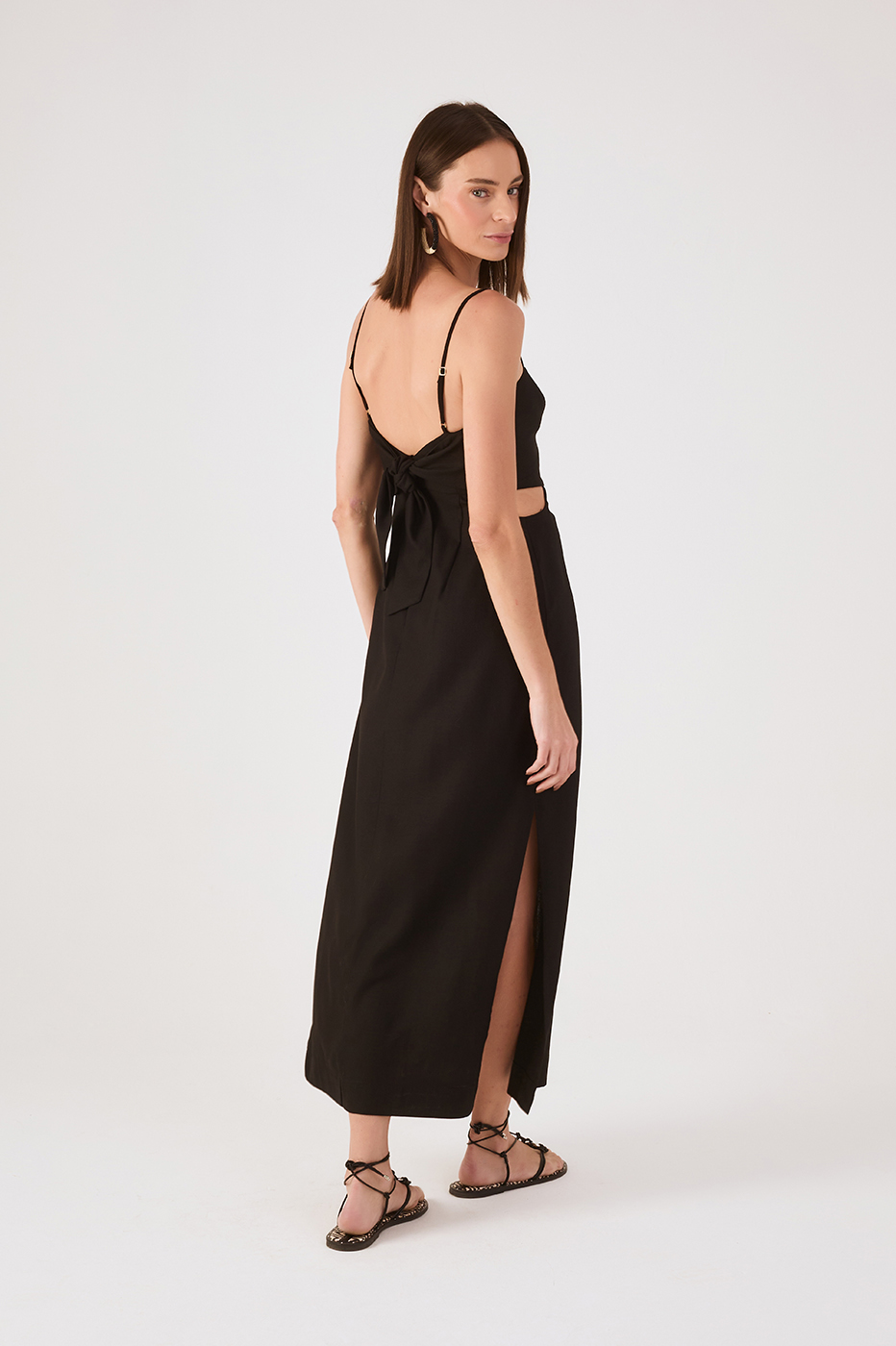 Black Cut-Out Slit Back Ties Maxi Dress_5