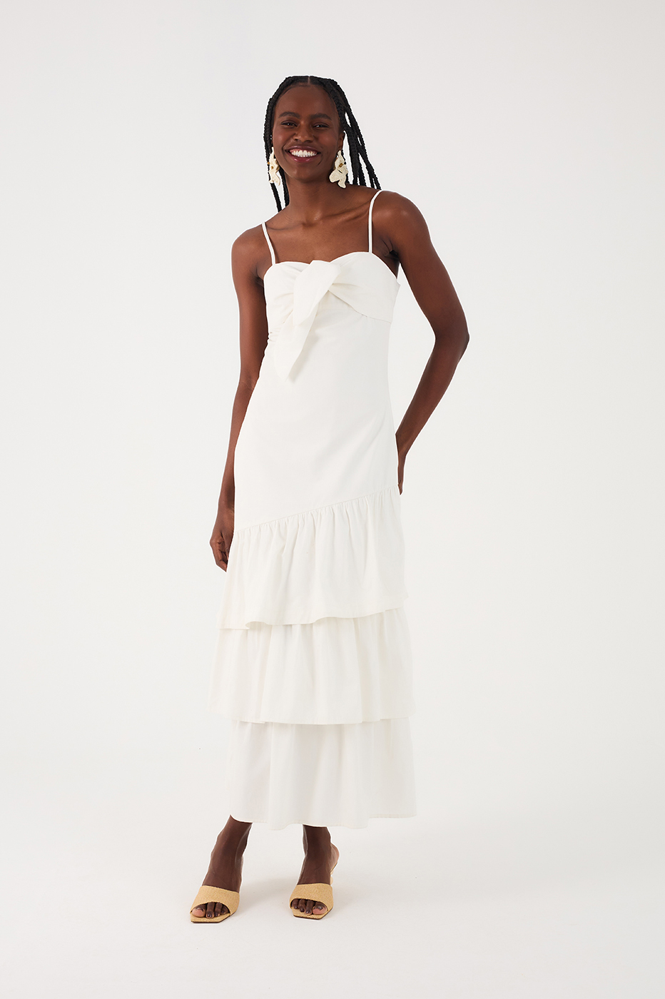 white cotton ruffle dress White Cotton Ruffle Maxi Dress: Backless Boho Photoshoot Dress / Free Shipping